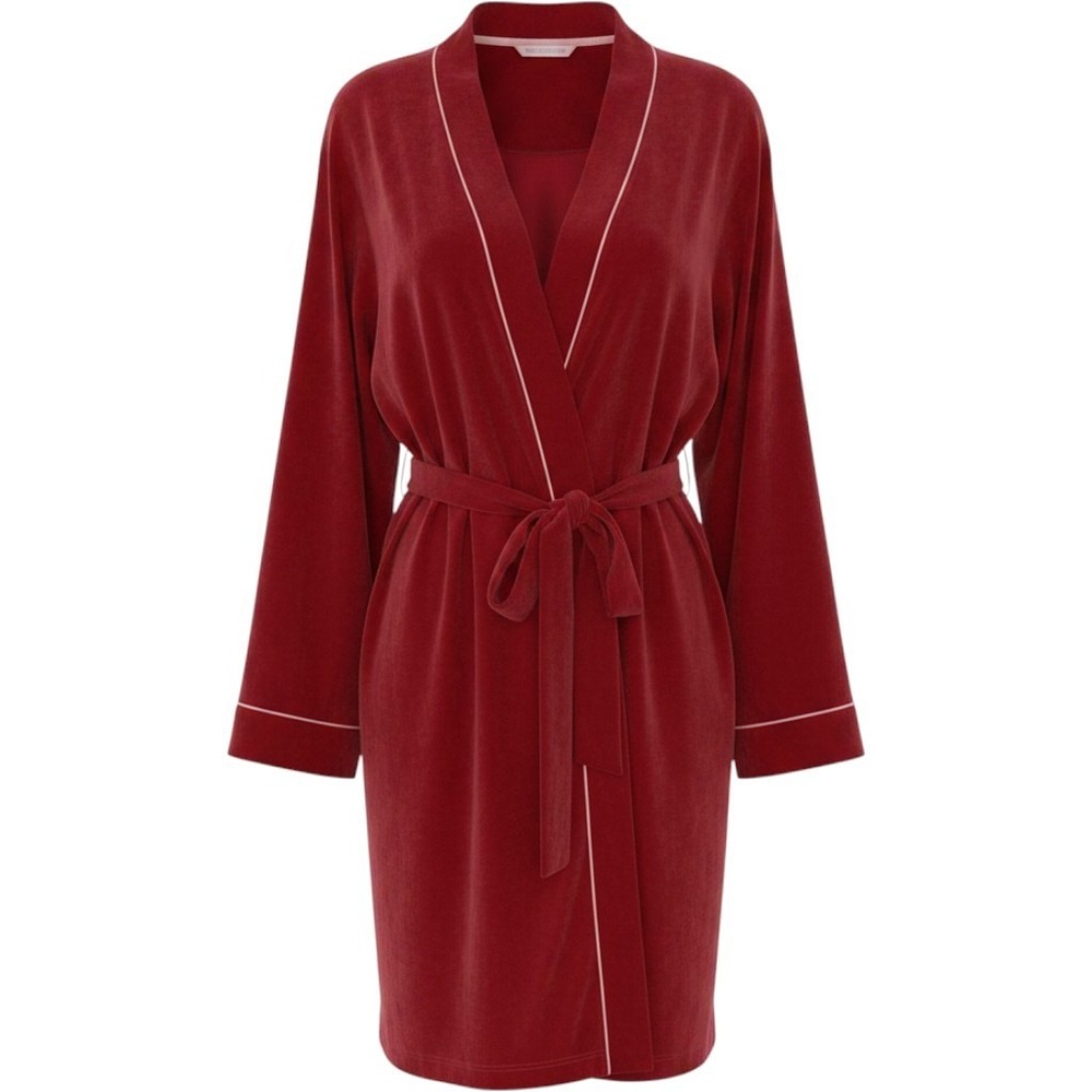 Joyspun Womens Red Velour Short Robe Plus Size 2X 18W-20W JS42700GB Pink Trim